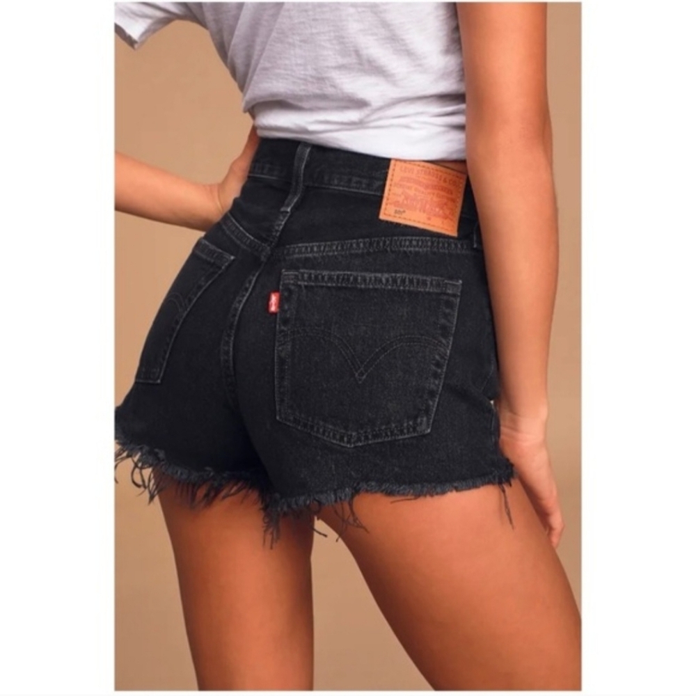 Levis Black 5 Button Fly Distressed Jean Shorts - Picture 2 of 9